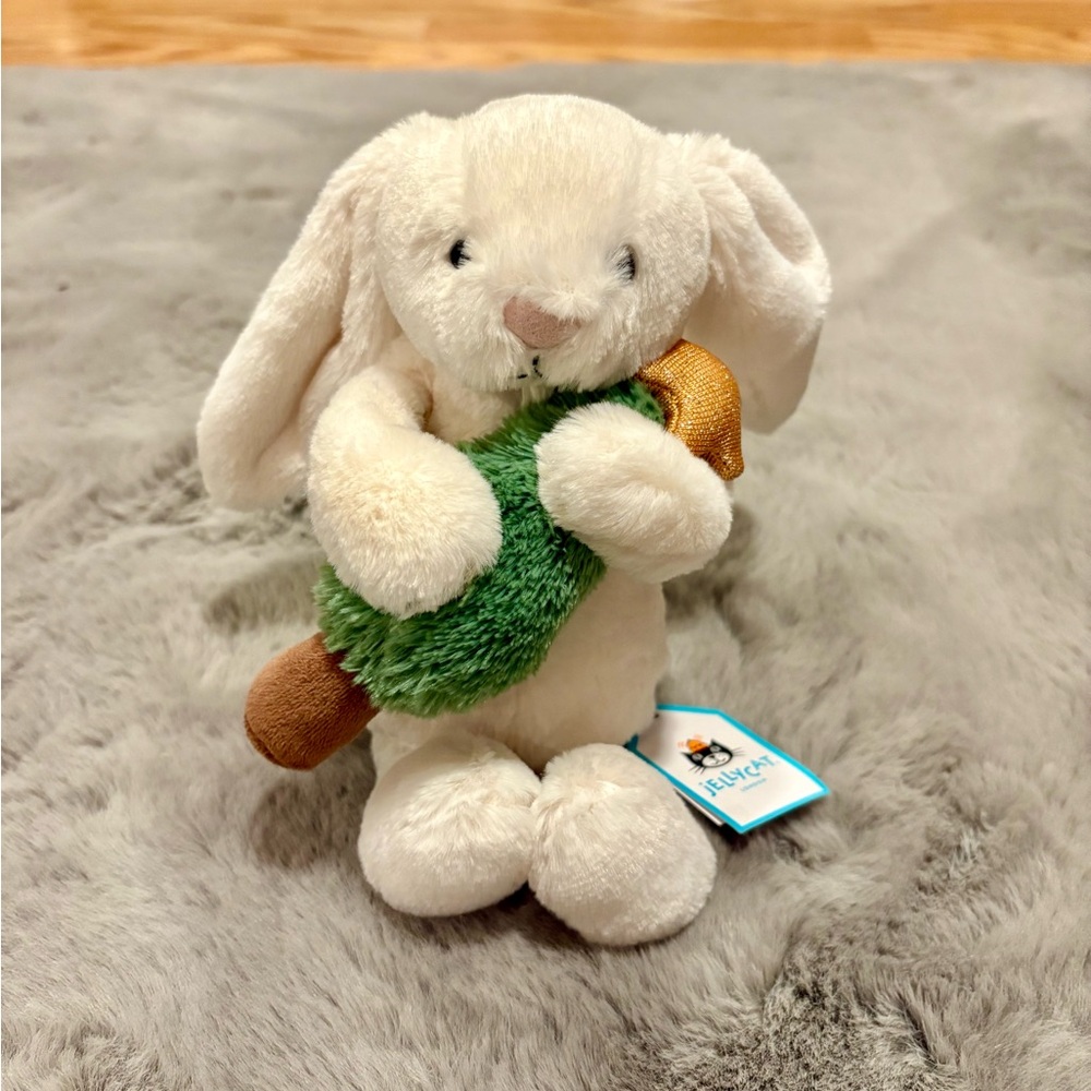 Jellycat bashful bunny holding Christmas tree BNWT